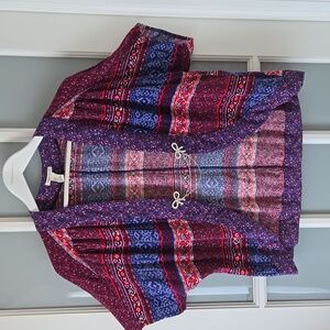 🌹 Forever 21 Gorgeous Boho Bolero Kimono Jacket in Blue & Red Floral Print 🌹